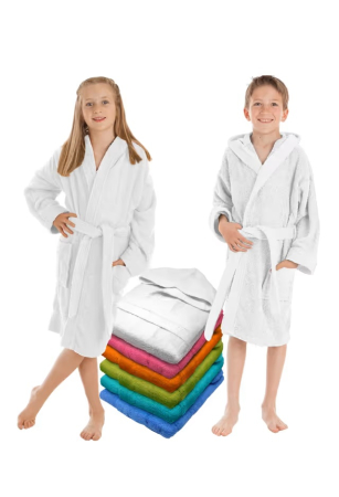 IMBRACAMINTE - Halat de baie din bumbac pentru copii, Alb, moale, super absorbant, 14