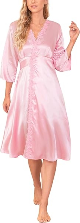 IMBRACAMINTE - Halat de baie din satin pentru femei, Roz XL