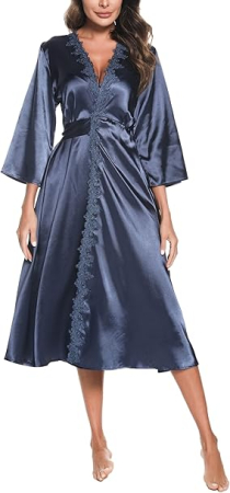 Halat de baie din satin pentru femei, albastru XL [1]