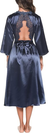 Halat de baie din satin pentru femei, albastru S [5]