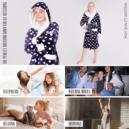 Halat de baie pentru copii, mov cu punte albe 11-12 ani [3]