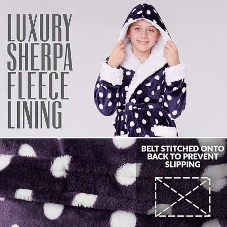 Halat de baie pentru copii, mov cu punte albe 11-12 ani [4]