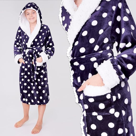 Halat de baie pentru copii, mov cu punte albe 11-12 ani [1]