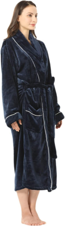 Halat de baie din flee pentru femei, albastru, moale, super absorbant, L [1]