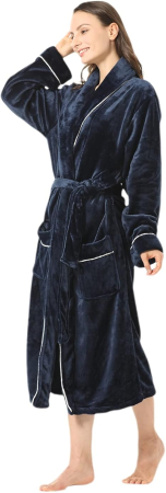 Halat de baie din flee pentru femei, albastru, moale, super absorbant, L [4]