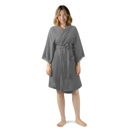 Halate baie - Halat gri de baie pentru femei, din bumbac, moale, super absorbant, M