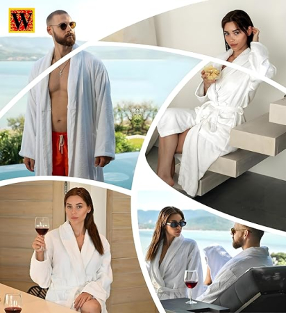 Halat alb de baie unisex din bumbac, moale, super absorbant, L [3]