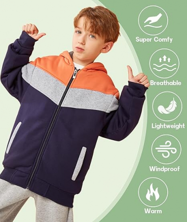 Hanorac lejer, gros, captusit, cu gluga, fermoar si buzunare pentru baieti 10-12 ANI [3]