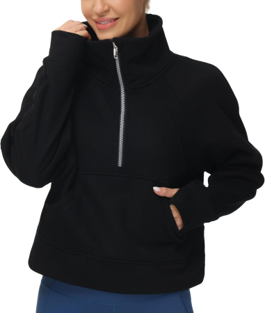 BLUZE FEMEI - Hanorac de dama gros cu buzunar si fermoar, negru XL