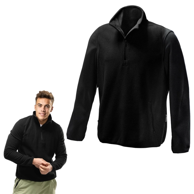 BLUZE FEMEI - Hanorac din fleece pentru barbati, maneca lunga, fermoar la gat, guler ridicat, negru S