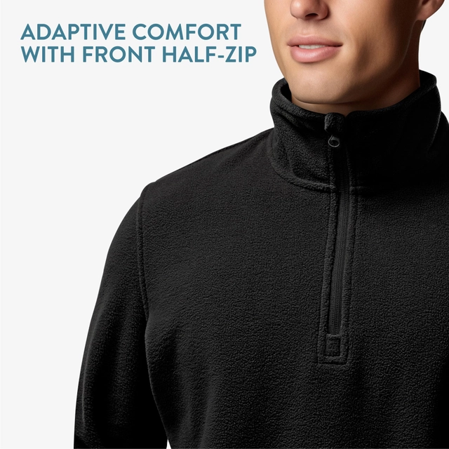 Hanorac din fleece pentru barbati, maneca lunga, fermoar la gat, guler ridicat, negru S [2]