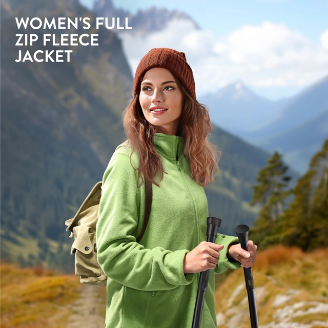 Hanorac din fleece pentru femei, maneca lunga, fermoar la gat, guler ridicat,verde L [1]