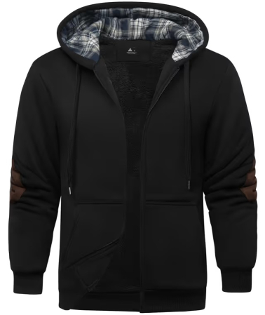 hanorace barbati - Hanorac negru captusit pentru barbati, maneca lunga, fermoar, gluga, XL