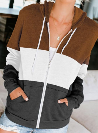 Hanorac lejer de dama cu gluga si fermoar, maro/gri/gri inchis S [2]