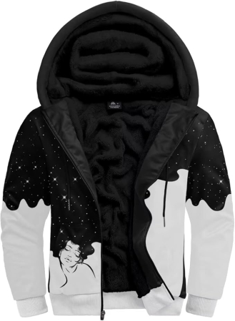 hanorace barbati - Hanorac negru captusit pentru barbati, maneca lunga, fermoar, gluga, 2XL