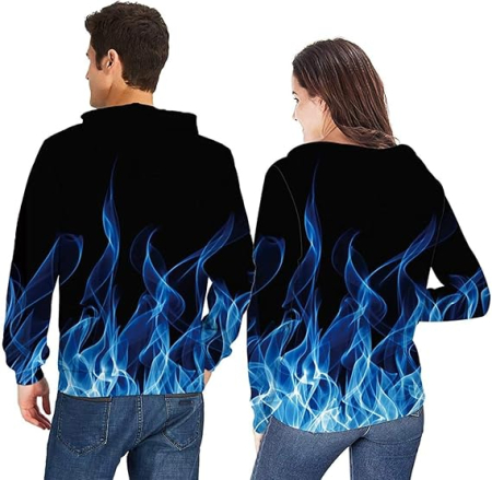 Hanorac negru flacari, captusit, unisex, maneca lunga,  gluga, L [3]