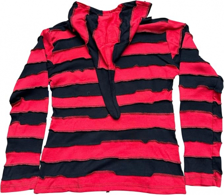 Hanorac rosu cu dungi negre, gluga si 2 buzunare laterale 3XL [1]
