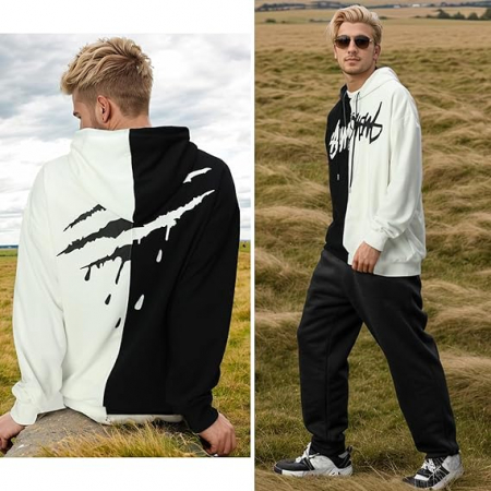 Hanorac unisex lejer, cu gluga, alb/negru 3XL [4]