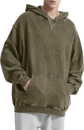 hanorace barbati - Hanorac casual lejer, cu gluga, verde vintage M