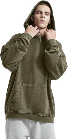 Hanorac casual lejer, cu gluga, verde vintage M [2]