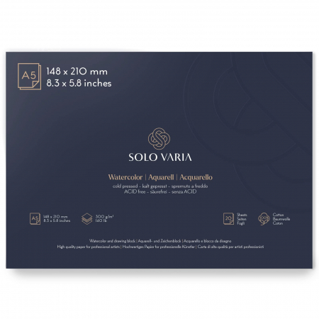 PICTURA - Hartie acuarelă Solo Varia A5 100% Bumbac presat la rece 300g/mp 20 coli