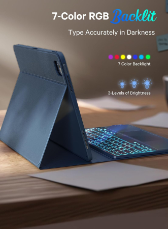 Husă cu Tastatură CHESONA pentru iPad Pro 12.9 / Air 13, Trackpad, Navy Blue, 660 g [4]