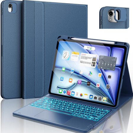 ACCESORII TELEFOANE - Husă cu Tastatură CHESONA pentru iPad Pro 12.9 / Air 13, Trackpad, Navy Blue, 660 g