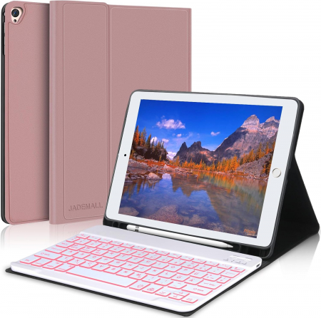 huse tablete - Husa compatibila cu iPad 10.2 inch / i Pad 10.5, cu tastatura, inchidere magnet, piele PU roz