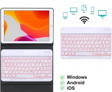 Husa compatibila cu iPad 10.2 inch / i Pad 10.5, cu tastatura, inchidere magnet, piele PU roz [3]