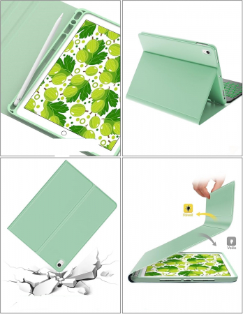 Husa compatibila cu iPad 10.2 inch  (iPad 9th/8th 7th Generation), cu tastatura, inchidere magnet, piele PU verde [5]