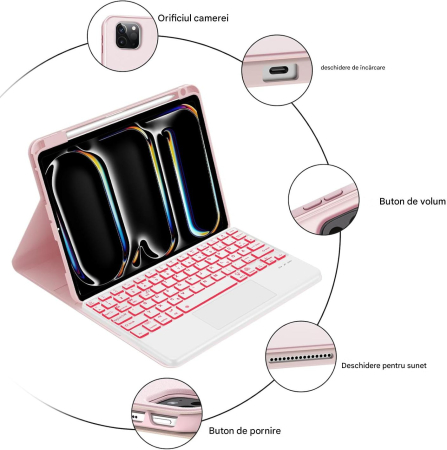 Husa compatibila cu iPad Pro 11 inch M4 2024, 5th Generation, Magnetic Removable Bluetooth 7-Color Lighting [5]