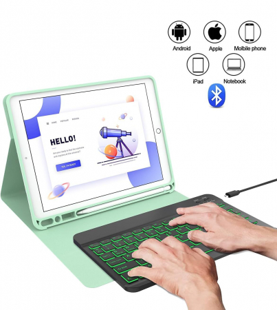 Husa compatibila cu iPad 10.2 inch  (iPad 9th/8th 7th Generation), cu tastatura, inchidere magnet, piele PU verde [3]