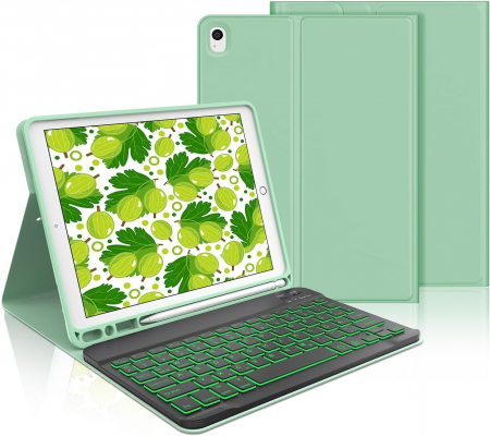 huse tablete - Husa compatibila cu iPad 10.2 inch  (iPad 9th/8th 7th Generation), cu tastatura, inchidere magnet, piele PU verde