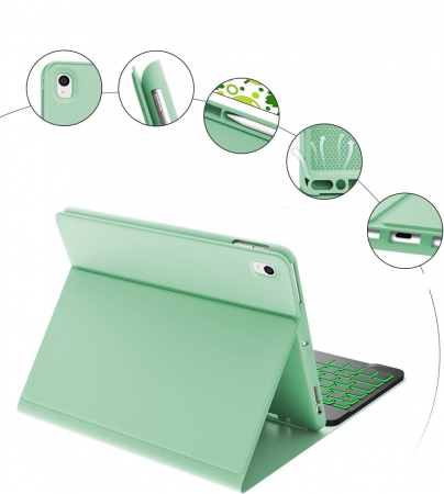 Husa compatibila cu iPad 10.2 inch  (iPad 9th/8th 7th Generation), cu tastatura, inchidere magnet, piele PU verde [4]