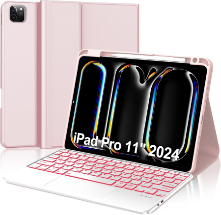 huse tablete - Husa compatibila cu iPad Pro 11 inch M4 2024, 5th Generation, Magnetic Removable Bluetooth 7-Color Lighting