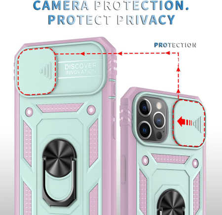 Husa compatibila cu iPhone 12 Pro Max 6,7 inch, anti-soc, cu suport asezare, verde/roz [1]