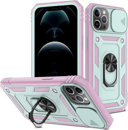 ACCESORII TELEFOANE - Husa compatibila cu iPhone 12 Pro Max 6,7 inch, anti-soc, cu suport asezare, verde/roz