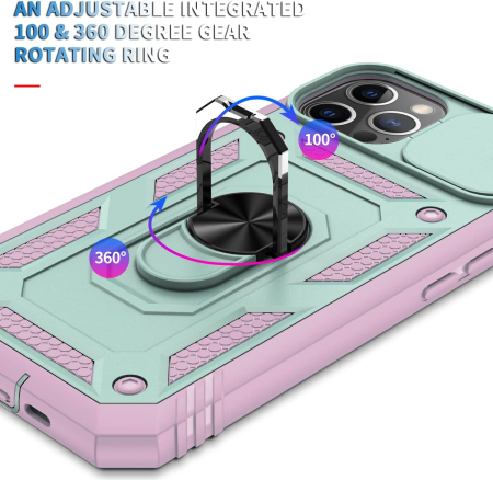 Husa compatibila cu iPhone 12 Pro Max 6,7 inch, anti-soc, cu suport asezare, verde/roz [3]