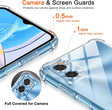 Husa compatibila cu Motorola Moto E22, anti-soc, subtire, elastica, Transparenta set cu 3 folii ecran [3]