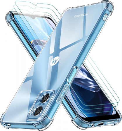 huse protectie - Husa compatibila cu Motorola Moto E22, anti-soc, subtire, elastica, Transparenta set cu 3 folii ecran