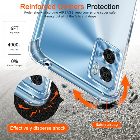 Husa compatibila cu Motorola Moto E22, anti-soc, subtire, elastica, Transparenta set cu 3 folii ecran [2]