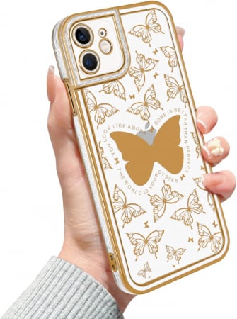 huse protectie - Husa compatibila cu iPhone 11, anti-soc, subtire, elastica, Transparenta, model cu fluturi