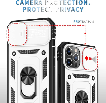 Husa compatibila cu iPhone 12 Pro Max 6,7 inch, anti-soc, cu suport asezare, negru/alb [2]