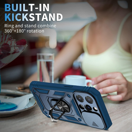 Husa compatibila cu iPhone 13 Pro max 6,7 inch, anti-soc, cu suport asezare, albastra [6]