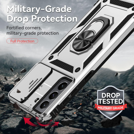 Husa compatibila cu Samsung Galaxy S21 5G, anti-soc, cu suport asezare, negru/alb [3]