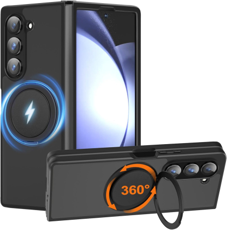 huse tablete - Husa compatibila cu Samsung Galaxy Z Fold 6 (2024) cu suport magnetic, suport inel rotativ 360°