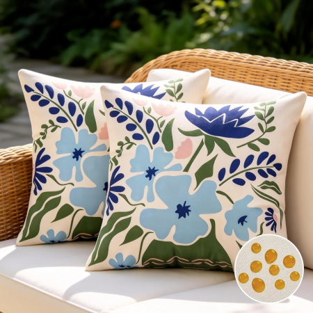 Fete perini - Huse de perini ornamentale impermeabile 40x40 cm,  model cu flori, set 2 bucati