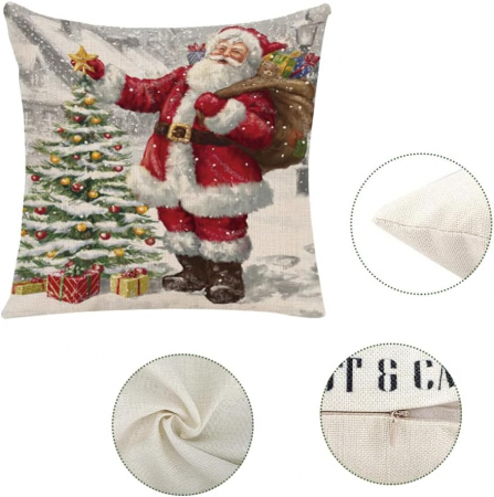 Husa de perina ornamentala 45x45 cm,  model Mos Craciun cu brad [2]