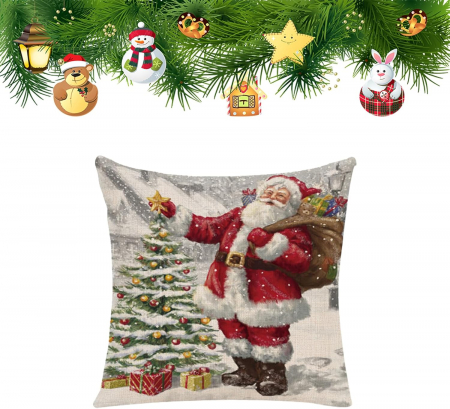 ACCESORII PAT - Husa de perina ornamentala 45x45 cm,  model Mos Craciun cu brad