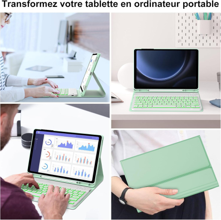 Husă si tastatură cu Iluminare compatibila cu Samsung Tab S9/S10, verde deschis [6]